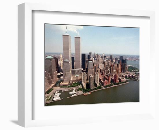 The Twin Towers of the World Trade Center Rise Above the New York Skyline-null-Framed Photographic Print