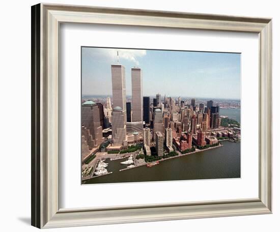 The Twin Towers of the World Trade Center Rise Above the New York Skyline-null-Framed Photographic Print