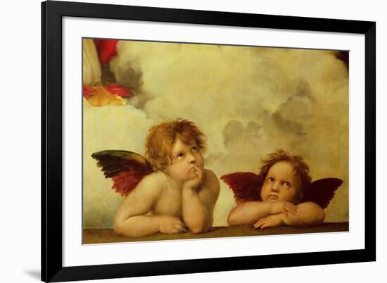 The two angels. Detail of the Madonna Sistina.-Raphael-Framed Giclee Print