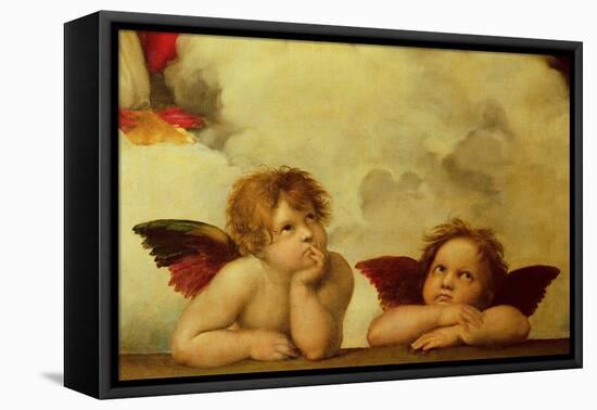 The two angels. Detail of the Madonna Sistina.-Raphael-Framed Stretched Canvas