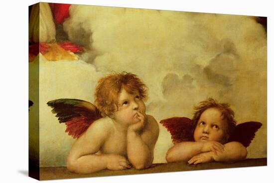 The two angels. Detail of the Madonna Sistina.-Raphael-Stretched Canvas
