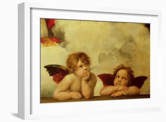 The two angels. Detail of the Madonna Sistina.-Raphael-Framed Giclee Print