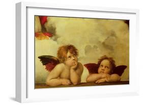 The two angels. Detail of the Madonna Sistina.-Raphael-Framed Giclee Print