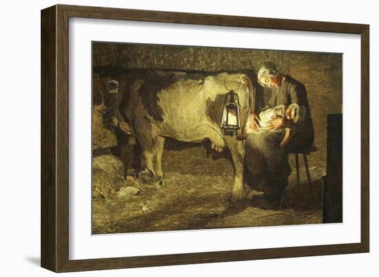 The Two Mothers, Cow with Calf and Sleeping Mother with Baby, 19th Century-Giovanni Segantini-Framed Giclee Print