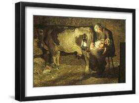 The Two Mothers, Cow with Calf and Sleeping Mother with Baby, 19th Century-Giovanni Segantini-Framed Giclee Print