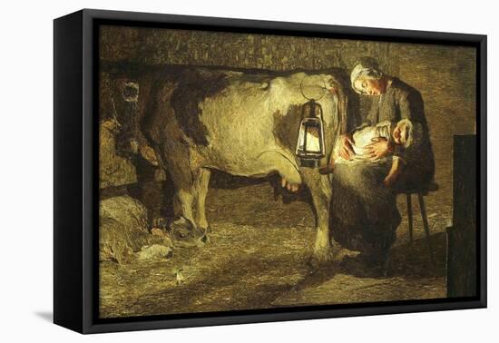 The Two Mothers, Cow with Calf and Sleeping Mother with Baby, 19th Century-Giovanni Segantini-Framed Stretched Canvas