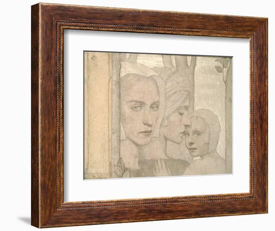 The Two Sisters, 1908 (Pencil and Chalk on Paper)-Frederick Cayley Robinson-Framed Giclee Print