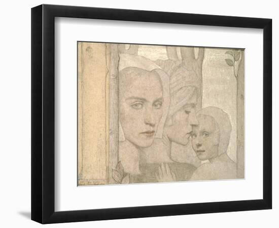 The Two Sisters, 1908 (Pencil and Chalk on Paper)-Frederick Cayley Robinson-Framed Giclee Print