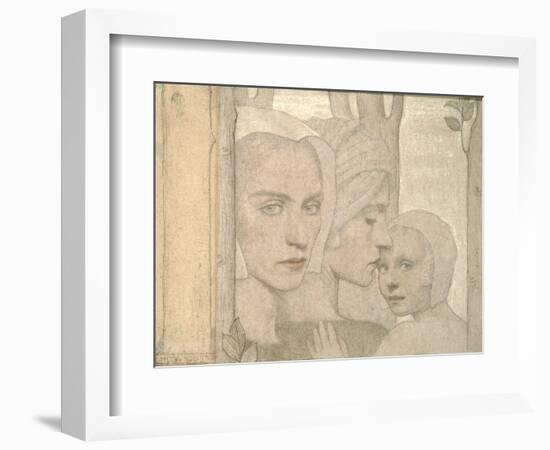 The Two Sisters, 1908 (Pencil and Chalk on Paper)-Frederick Cayley Robinson-Framed Giclee Print