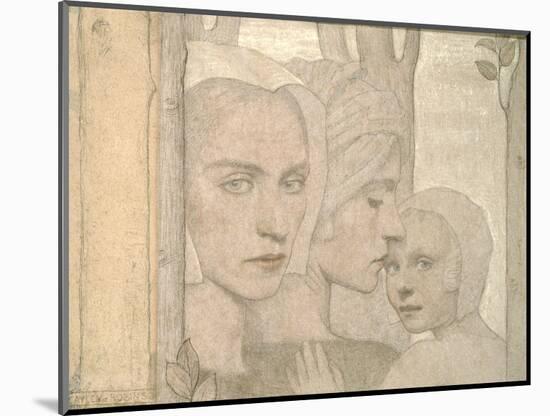 The Two Sisters, 1908 (Pencil and Chalk on Paper)-Frederick Cayley Robinson-Mounted Giclee Print