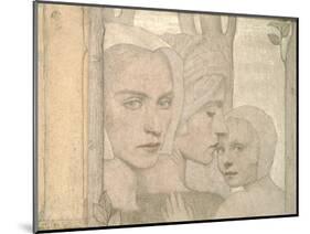 The Two Sisters, 1908 (Pencil and Chalk on Paper)-Frederick Cayley Robinson-Mounted Giclee Print