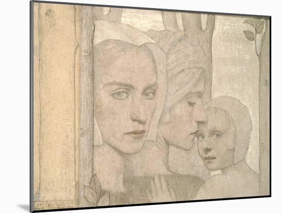 The Two Sisters, 1908 (Pencil and Chalk on Paper)-Frederick Cayley Robinson-Mounted Giclee Print