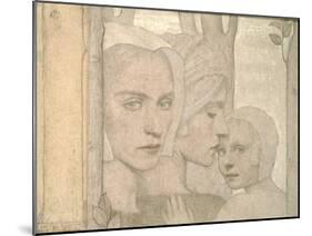 The Two Sisters, 1908 (Pencil and Chalk on Paper)-Frederick Cayley Robinson-Mounted Giclee Print