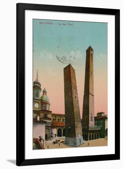 The Two Towers in Bologna, Italy. Postcard Sent in 1913-Italian Photographer-Framed Giclee Print