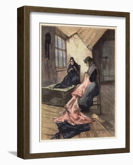 The Two Women Took up their Work Again (Colour Litho)-Dudley Hardy-Framed Giclee Print