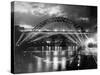 The Tyne Bridge Illuminated at Night circa 1969-null-Stretched Canvas