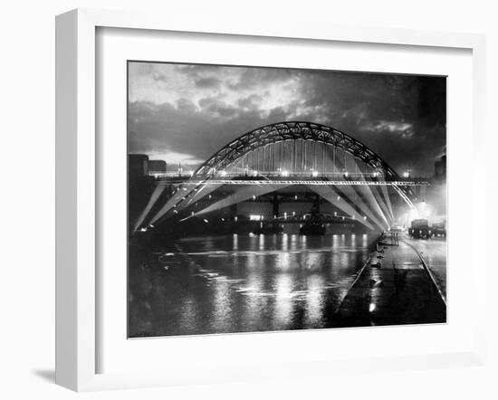 The Tyne Bridge Illuminated at Night circa 1969-null-Framed Premium Photographic Print
