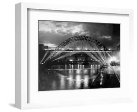 The Tyne Bridge Illuminated at Night circa 1969-null-Framed Photographic Print