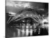 The Tyne Bridge Illuminated at Night circa 1969-null-Stretched Canvas