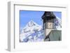 The typical alpine bell tower frames the snowy peaks, Langwies, district of Plessur, Canton of Grau-Roberto Moiola-Framed Photographic Print