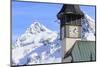 The typical alpine bell tower frames the snowy peaks, Langwies, district of Plessur, Canton of Grau-Roberto Moiola-Mounted Photographic Print