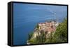 The typical village of Varenna surrounded by the blue water of Lake Como and gardens, Italy-Roberto Moiola-Framed Stretched Canvas