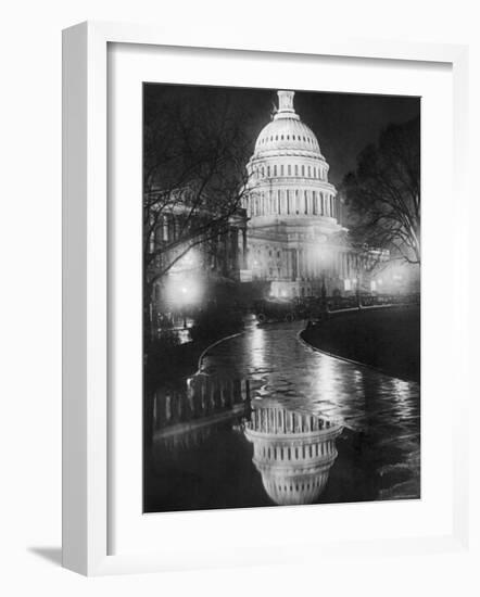 The U.S. Capitol Builing in a Light Night Rain-null-Framed Photo