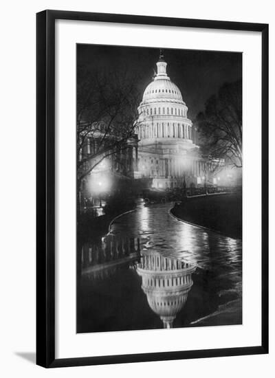 The U.S. Capitol Builing in a Light Night Rain-null-Framed Art Print