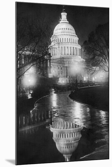 The U.S. Capitol Builing in a Light Night Rain-null-Mounted Art Print