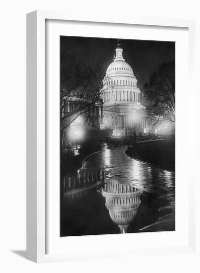 The U.S. Capitol Builing in a Light Night Rain-null-Framed Art Print