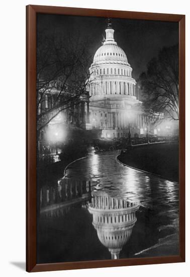 The U.S. Capitol Builing in a Light Night Rain-null-Framed Art Print