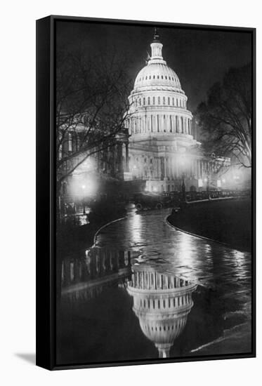 The U.S. Capitol Builing in a Light Night Rain-null-Framed Stretched Canvas