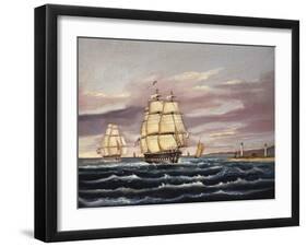 The U.S. Frigate United States and the Captured H. B. M. Frigate Macedonian Off Sandy Hook-Thomas Chambers-Framed Giclee Print