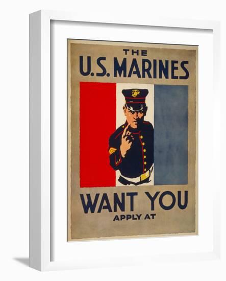 The U.S. Marines Want You, circa 1917-Charles Buckles Falls-Framed Art Print