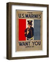 The U.S. Marines Want You, circa 1917-Charles Buckles Falls-Framed Art Print