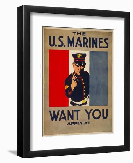 The U.S. Marines Want You, circa 1917-Charles Buckles Falls-Framed Art Print