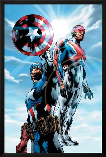 The Ultimates No.4 Cover: Captain America and Captain Britain Charging-Bryan Hitch-Lamina Framed Poster