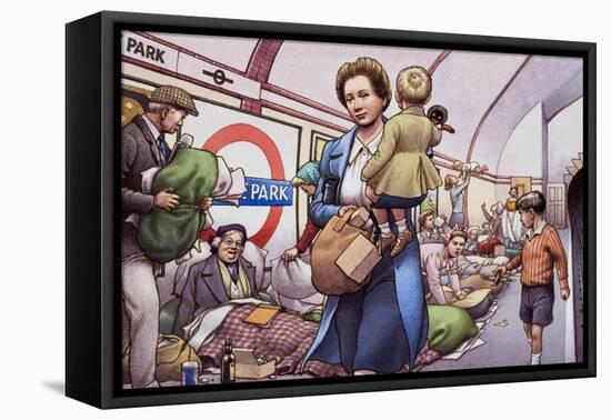The Underground During the Blitz-Pat Nicolle-Framed Stretched Canvas