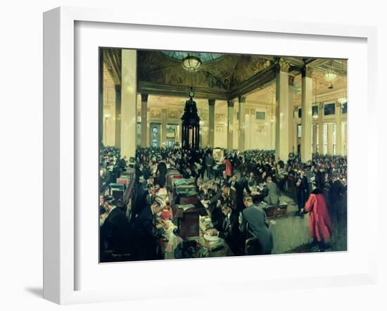 The Underwriting Room at Lloyds (Oil on Canvas)-Terence Cuneo-Framed Giclee Print