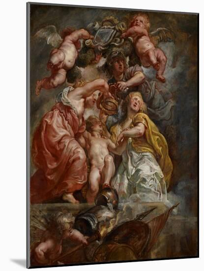 The Union of England and Scotland (Charles I as the Prince of Wales), C.1633-34 (Oil on Oak Panel)-Peter Paul Rubens-Mounted Giclee Print