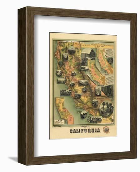 The Unique Map of California, c.1885-E^ M^ Johnstone-Framed Art Print