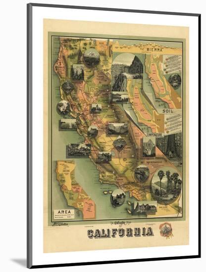 The Unique Map of California, c.1885-E^ M^ Johnstone-Mounted Art Print