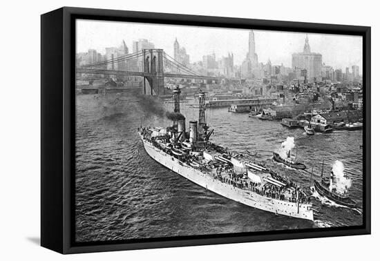 The United States Battleship 'Texas' Setting Out from New York Harbour, C.1917-null-Framed Stretched Canvas