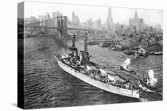 The United States Battleship 'Texas' Setting Out from New York Harbour, C.1917-null-Stretched Canvas