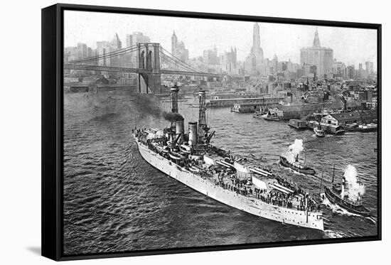 The United States Battleship 'Texas' Setting Out from New York Harbour, C.1917-null-Framed Stretched Canvas