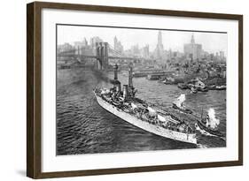 The United States Battleship 'Texas' Setting Out from New York Harbour, C.1917-null-Framed Giclee Print