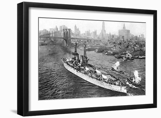 The United States Battleship 'Texas' Setting Out from New York Harbour, C.1917-null-Framed Premium Giclee Print
