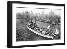 The United States Battleship 'Texas' Setting Out from New York Harbour, C.1917-null-Framed Premium Giclee Print