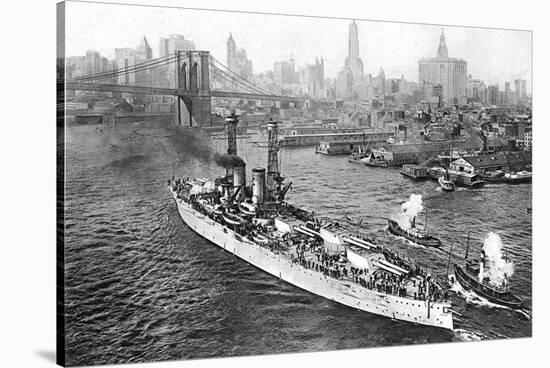 The United States Battleship 'Texas' Setting Out from New York Harbour, C.1917-null-Stretched Canvas