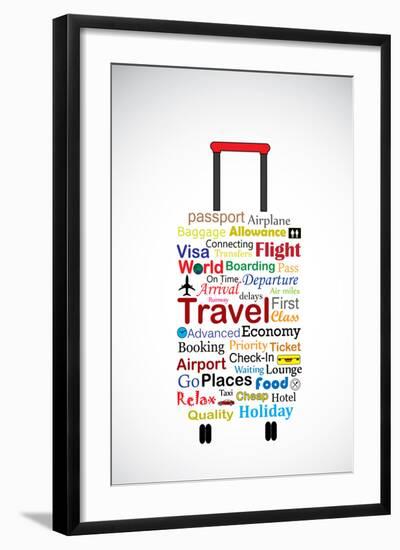 The Universal Travel Bag Concept Illustration Using The Most Used Travel Terminologies In The Shape-Harisha-Framed Art Print